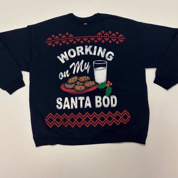Hanes Other - Hanes Christmas Crewneck Sweatshirt XL Funny “Santa Bod” Holiday Pullover Navy